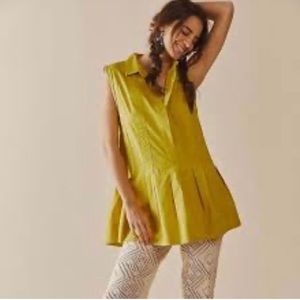 Free People Naomi Pleaded Lime Mini Dress/Tunic